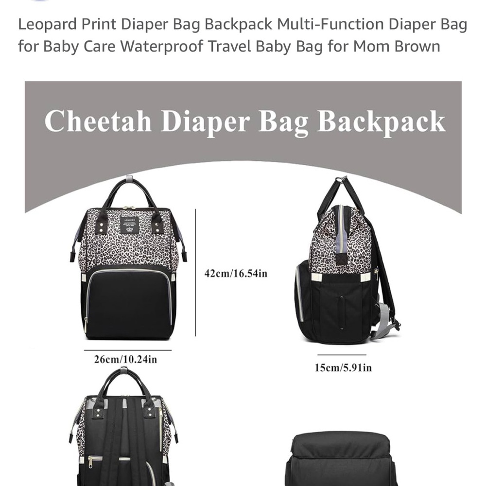 LEQUEEN Diaper bag / Backpack, Black and White Patterned, Sophisticated Design - Picture 5 of 8